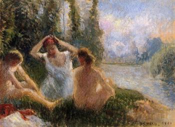 Camille Pissarro : Bathers Seated on the Banks of a River